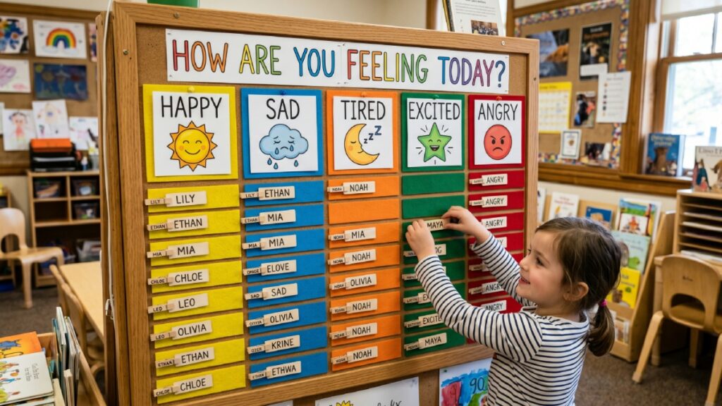 classroom feelings check in board morning routine SEL activity