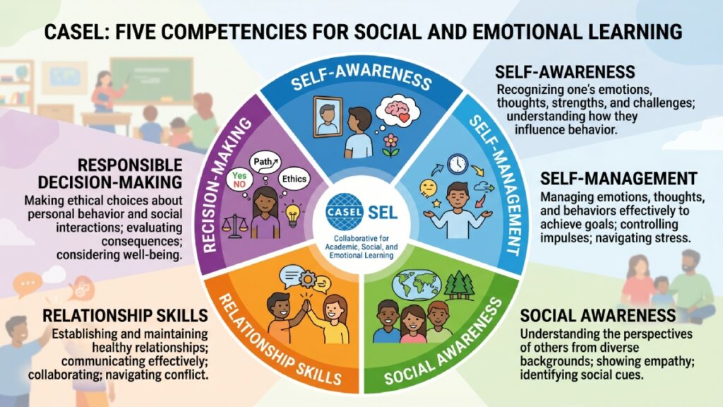 five core competencies social emotional learning framework diagram