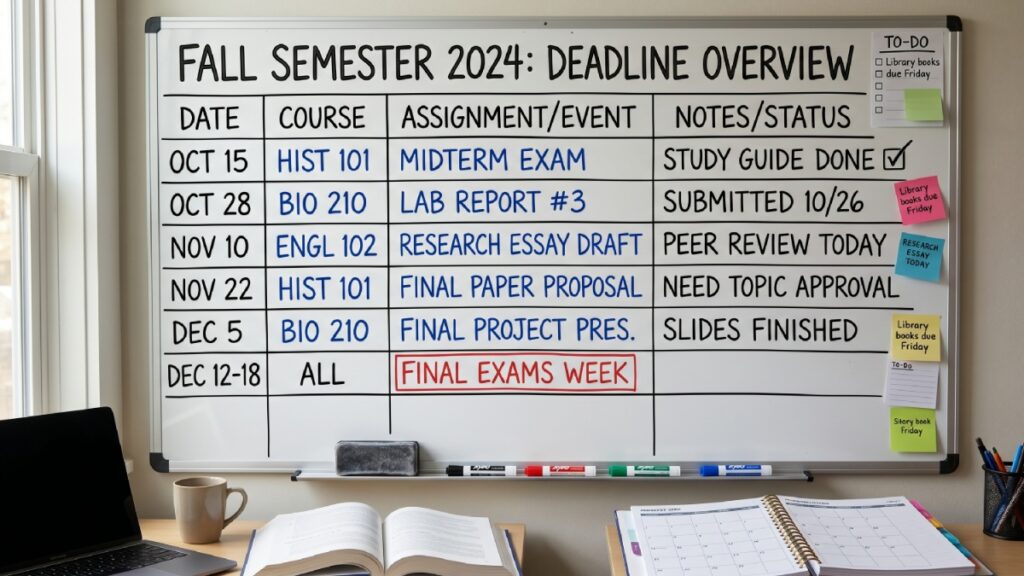 student semester planner deadline map academic calendar