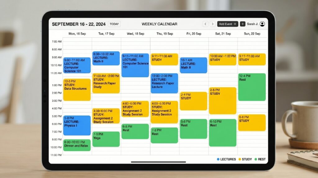 student weekly schedule template time blocks colour coded